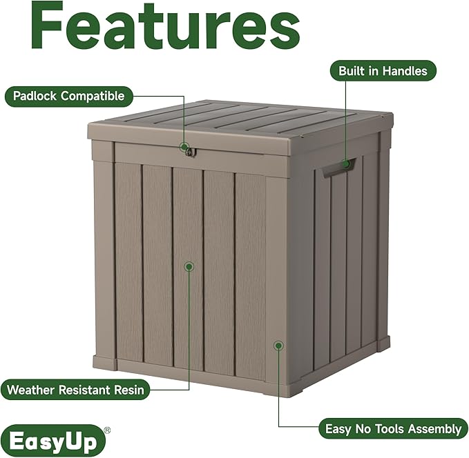 EasyUp 50 Gallon Outdoor Storage Box, Resin Waterproof UV-Resistant Deck Box - Image 3