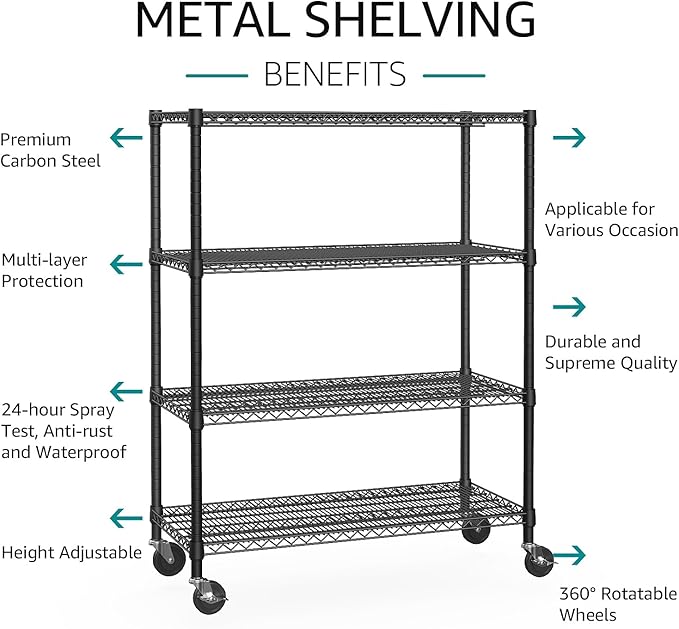 IZEUK Garage Shelving Wide Storage Shelves 4 Tier Metal Shelves 3200 LBS Heavy - Image 4