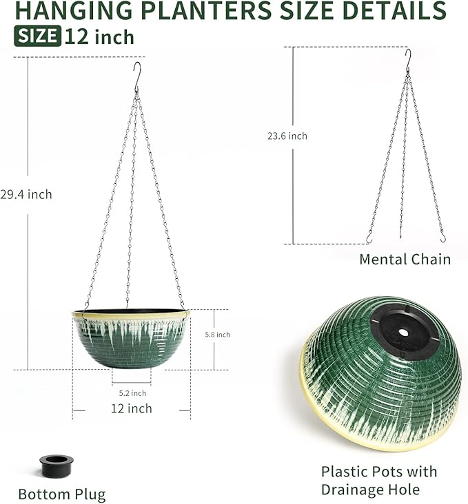 12 inch Large Hanging Planters for Indoor Outdoor Plants, Hanging Baskets for - Image 2