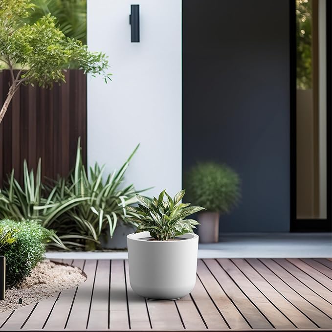 Kante Round Concrete Planter, 13.2 Inch Dia Classic Style Large Plant Pot - Image 6