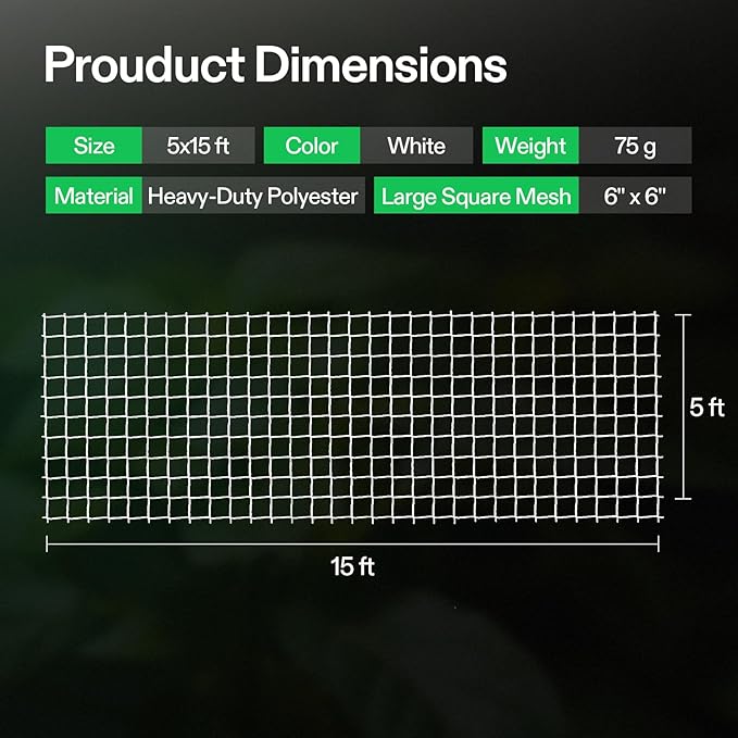 VIVOSUN Heavy-duty Polyester Plant Trellis Netting 5 x 15ft, 1 Pack - Image 6