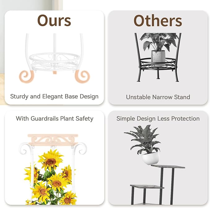 LASZOLA 2 Tier White Metal Plant Stand - Image 4