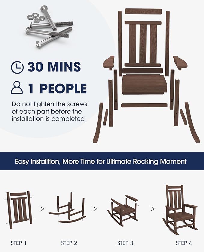 KINGYES Oversized Outdoor Rocking Chair, All-Weather Patio Rocking Chairs - Image 5