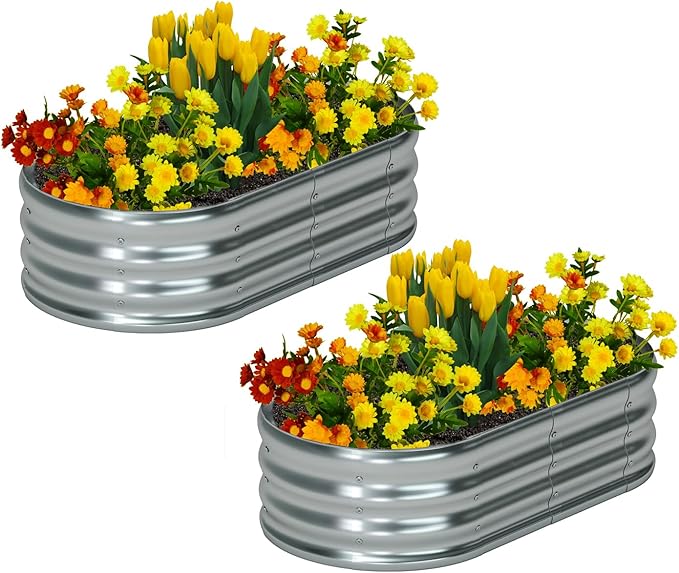 zizin 2 Pack Galvanized Raised Garden Bed Metal Oval Raised Garden Beds Outdoor by zizin