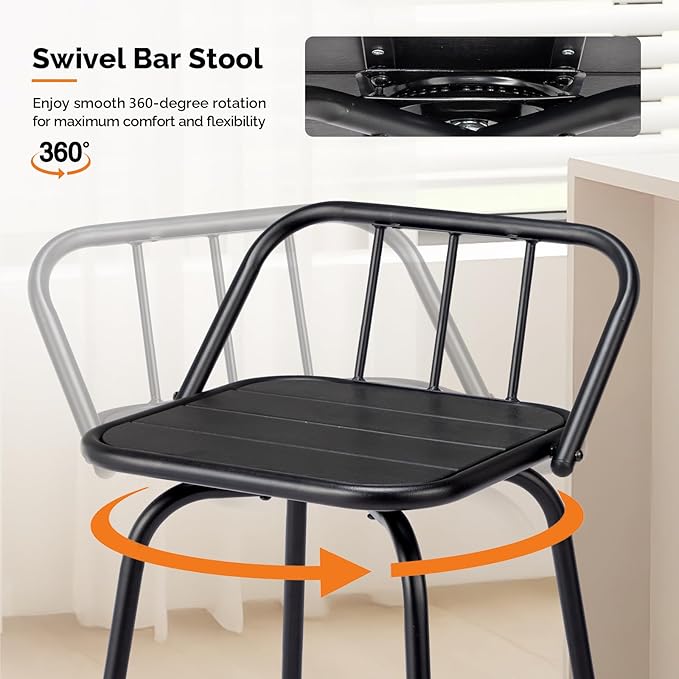 VINGLI 2 PCS Outdoor Swivel Bar Stools, 30 Inch Metal Barstools - Image 2