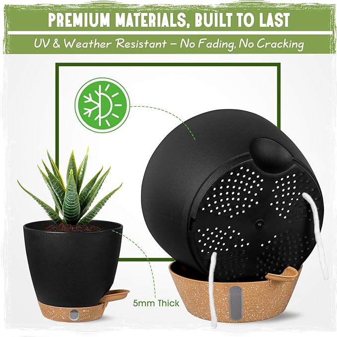 Self-Watering Pots for Indoor Plants 4 Pack, 6/8/10/12 Inch Outdoor Planters - Image 5