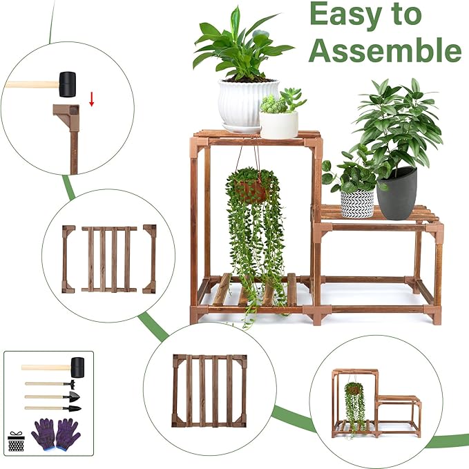 XXXFLOWER Plant Stand Indoor Outdoor 3 Tiers Wood Plant Shelf - Image 5