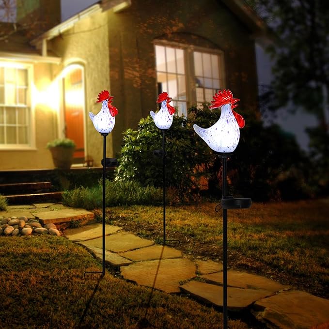 Afirst Decorative Solar Lights Outdoor Solar Rooster Stake Lights Hand Blown - Image 2