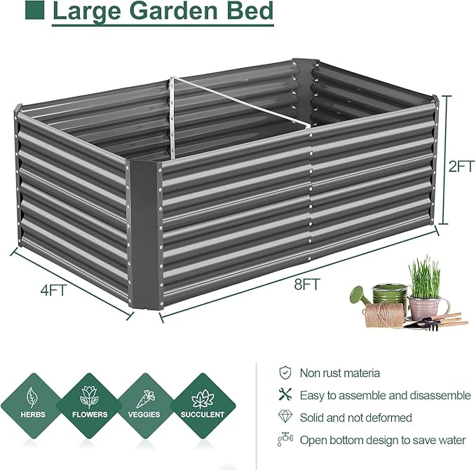 Land Guard 2 Pack 8×4×2ft Galvanized Raised Garden Bed Kit, Galvanized Planter - Image 2