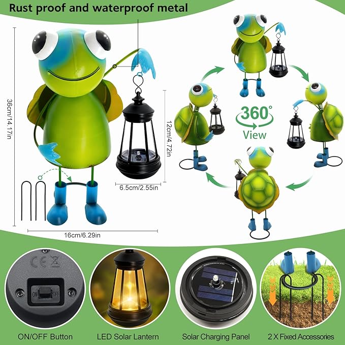 Garden Decor Turtle Solar Statues, Unique Garden Statues Turtle - Image 3