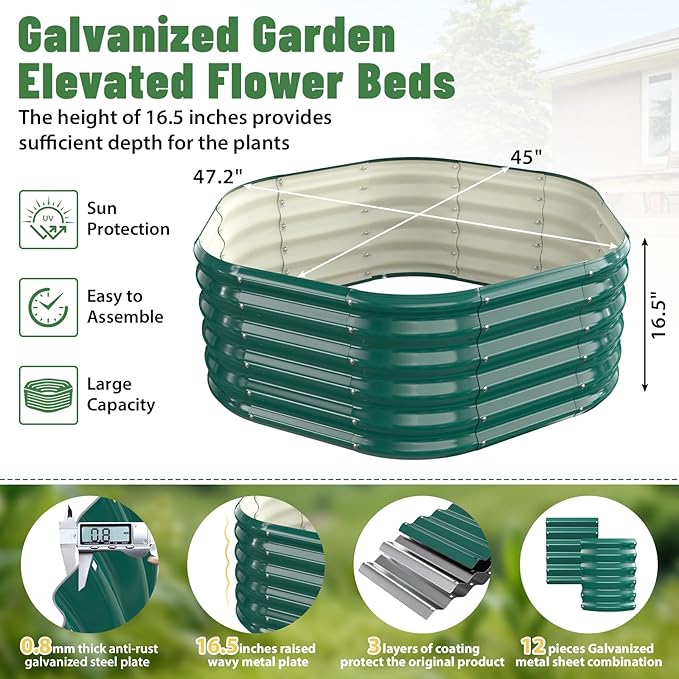 Hexagon Raised Garden Bed, 48 Inch Diagonal & 16.5 Inch Tall, Galvanized Steel - Image 3