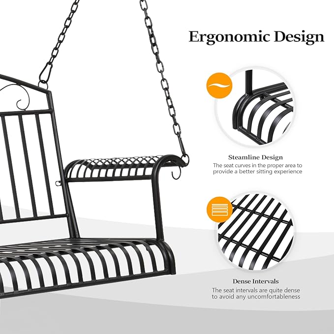 VINGLI Upgraded Metal Patio Porch Swing, 660 LBS Weight Capacity Steel Porch - Image 2
