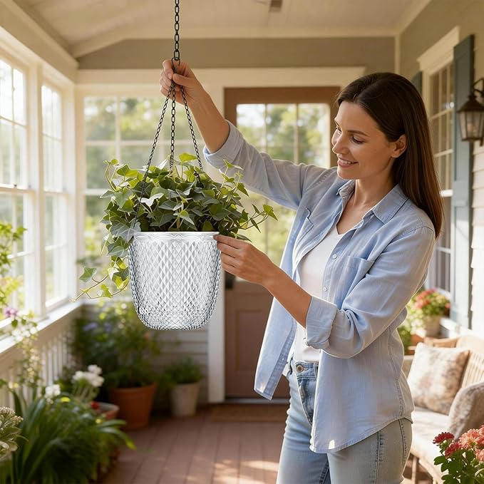 QCQHDU Self Watering Hanging Pots, 2 Pack 7.2 Inch Hanging Planters - Image 2