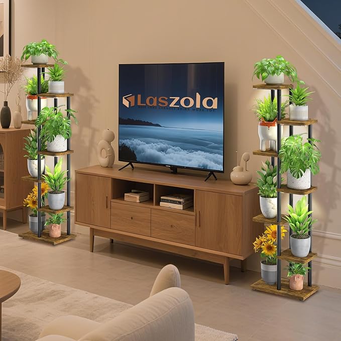 LASZOLA Black 6 Tier Wood Tall Plant Stand Indoor - Image 7