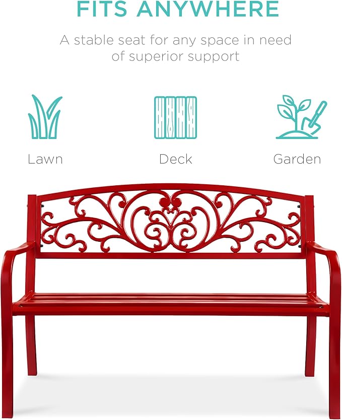 Best Choice Products Outdoor Bench Steel Garden Patio Porch Furniture - Image 3