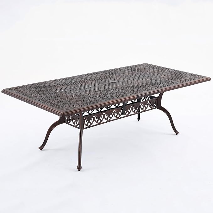 87" Cast Aluminum Outdoor Dining Table – Rectangular Red Copper Patio Table by Attliahome