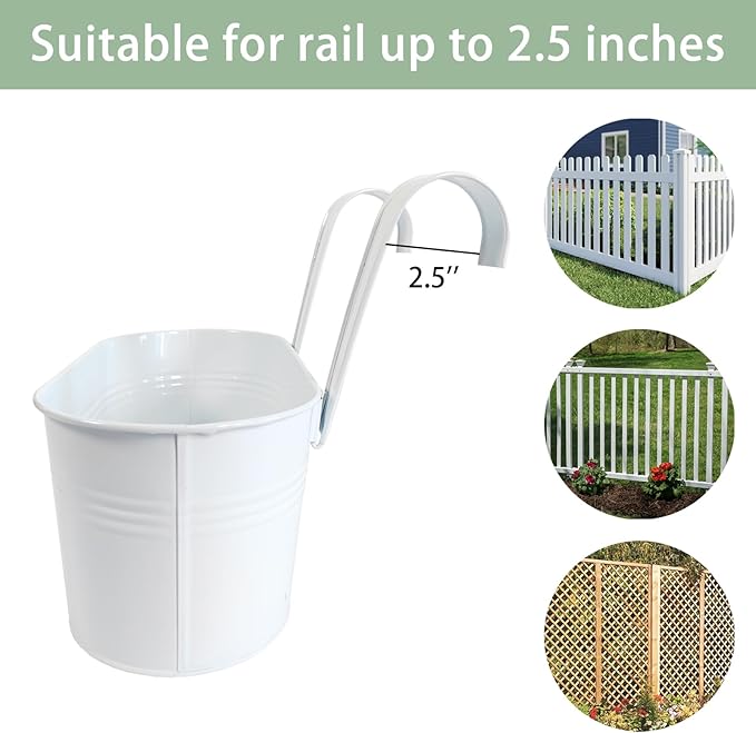 10" Hanging Flower Pots, Railing Planters Fence Pot - Image 5