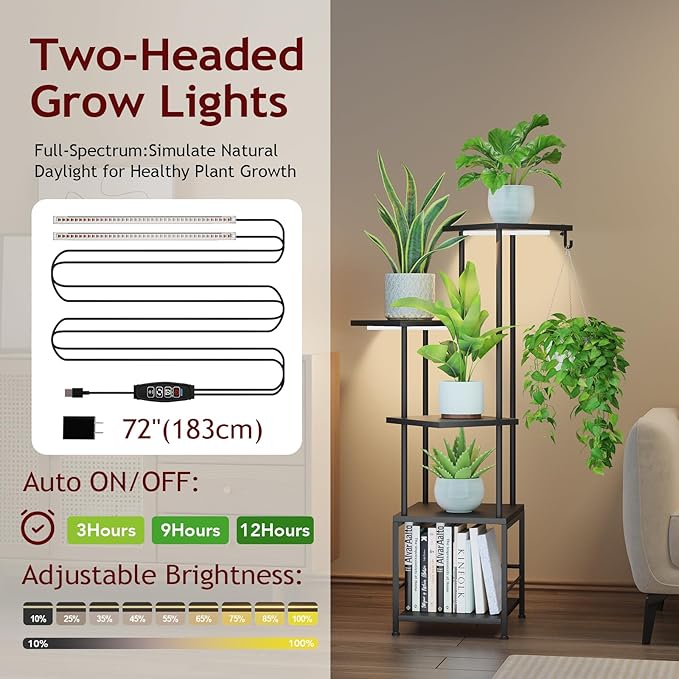 Plant Stand Indoor with Grow Light, 5-Tiered Tall Plant Stand Indoor, Metal - Image 3