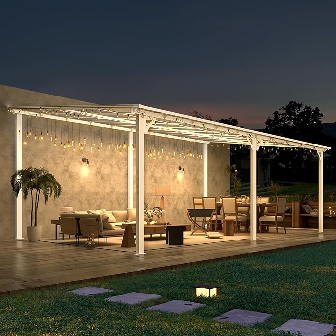 AECOJOY 20' x 12' White Gazebo Pergola, 12x20 Large Wall Mounted Lean to - Image 3
