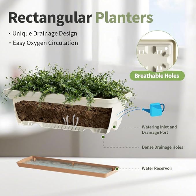 Window Box Planter, 6 Pack Plastic Vegetable Flower Window Planters Boxes 16 - Image 3