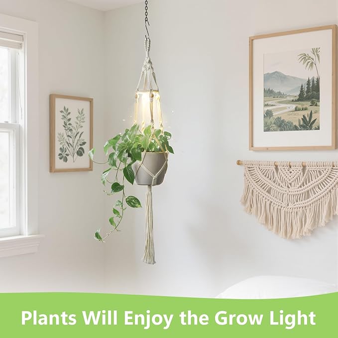 Macrame Plant Hanger with Grow Light: 2 Pack Sturdy Hanging Planters - Image 3