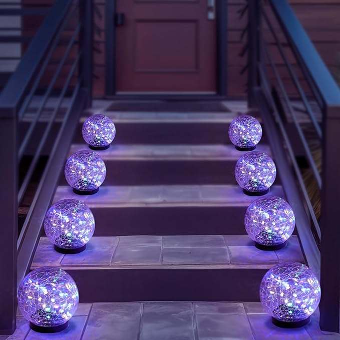 Solar Garden Lights Outdoor Waterproof, 4 Pack Cracked Glass Ball Light - Image 7