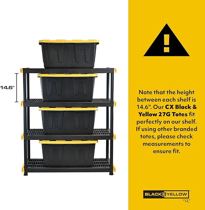 CX Black & Yellow, 4-Tier Heavy Duty Plastic Storage Shelves that Support up to - Image 3