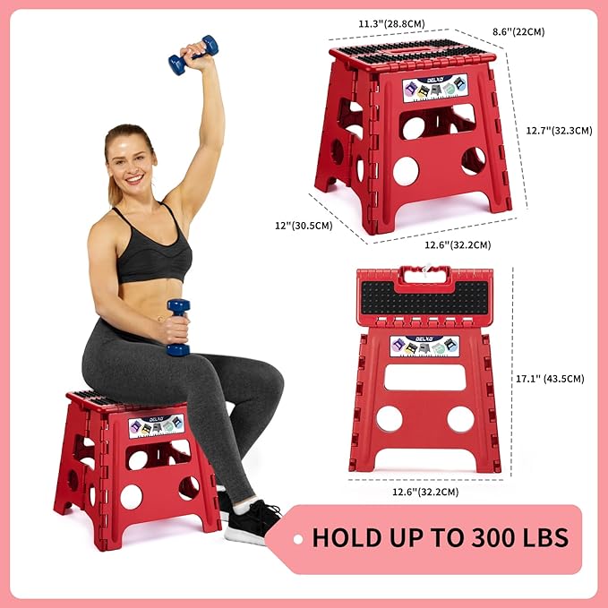 Delxo Folding Step Stool, Non-Slip Stool 13 inch Height Premium Heavy Duty - Image 2