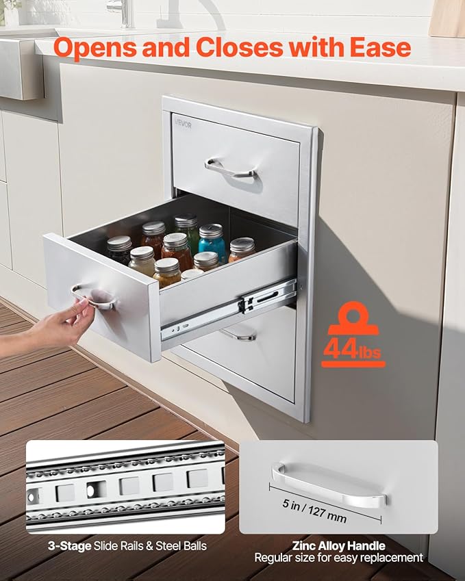 VEVOR Outdoor Kitchen Drawers 18.11" W x 23.23" D x 23.23" H, Triple-Access - Image 6