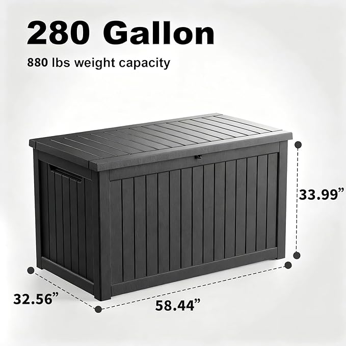 DRATO 280 Gallon Deck Box, Outdoor Large Waterproof Resin Storage Box - Image 2