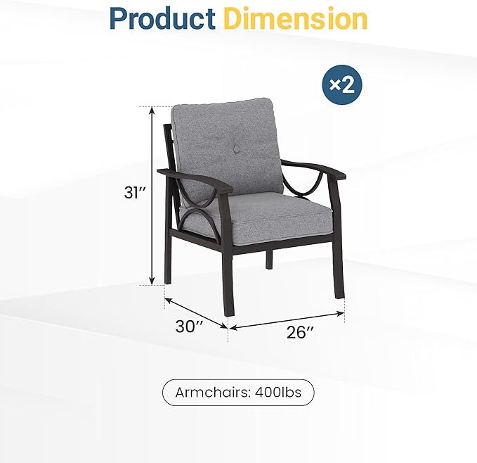 RoyalCraft Outdoor Patio Furniture Set, 3 Pieces Metal Patio Conversation Set - Image 2