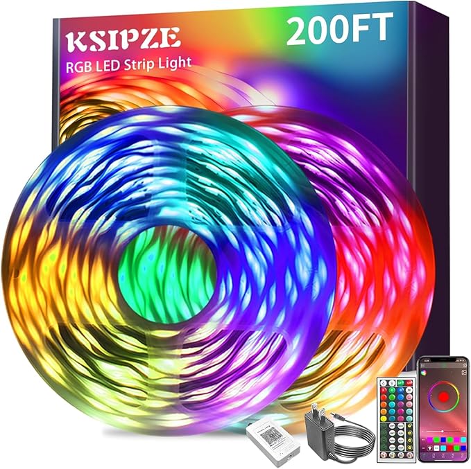 KSIPZE Led Strip Lights 200ft RGB Music Sync Color Changing Bluetooth Led Lights by KSIPZE