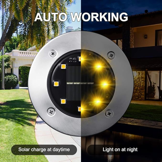 LYHOPE Solar Ground Light Outdoor, 16 Pack 8 LED Solar Disk Lights Waterproof - Image 5