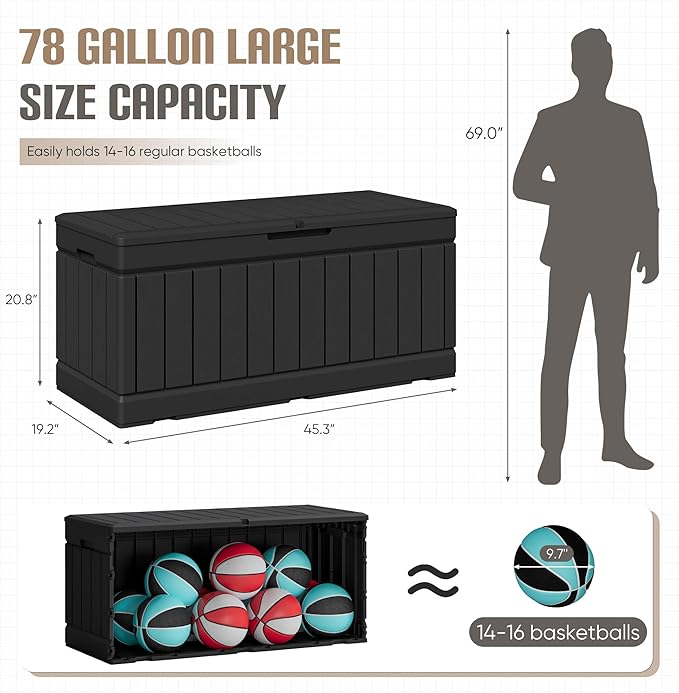 JUMMICO 78 Gallon Outdoor Deck Box Large Resin Storage Box - Image 5