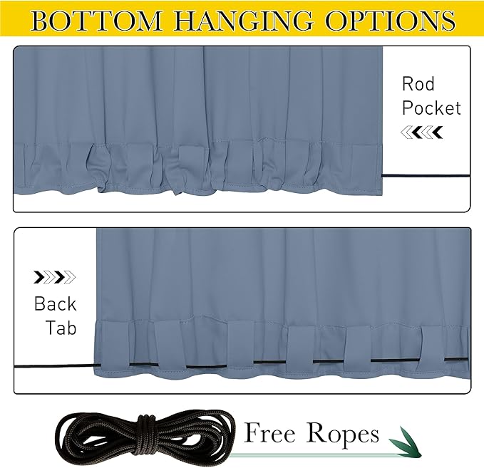 NICETOWN 2 Panels Outdoor Curtains Waterproof Pocket & Back Tab on Top & Bottom - Image 7