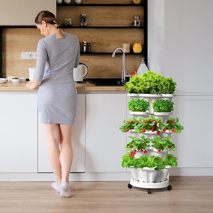Strawberry Vertical Planters 5 Tiered, Stacking Tower Garden, Stackable Herb - Image 3