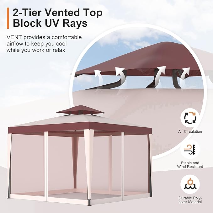 Patio Gazebo Tent Outdoor Canopy Shelter 10'x10' - Image 4