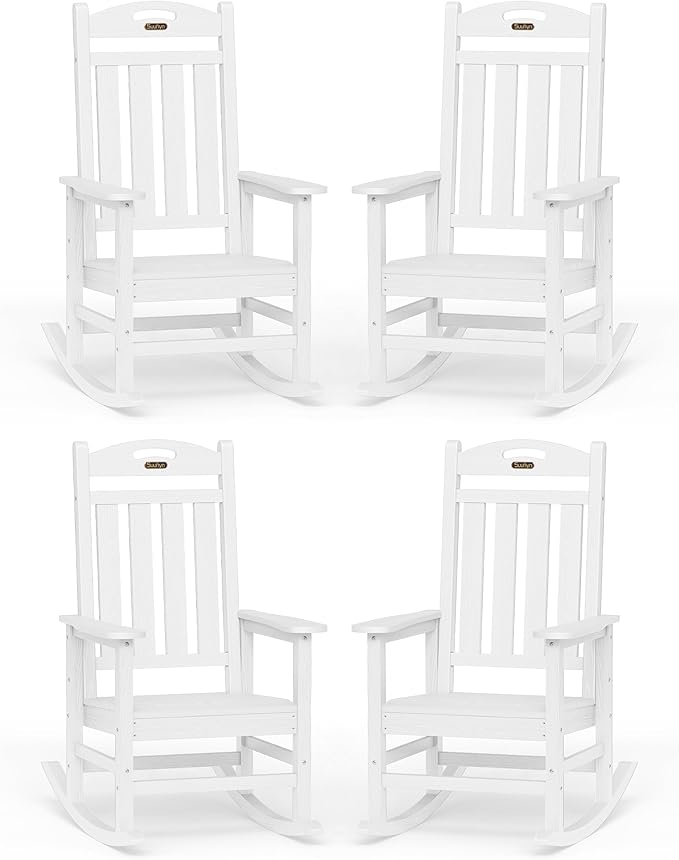 Oversized Rocking Chairs Outdoor Set of 4, High Back Porch Rocking Chair by Suunyn