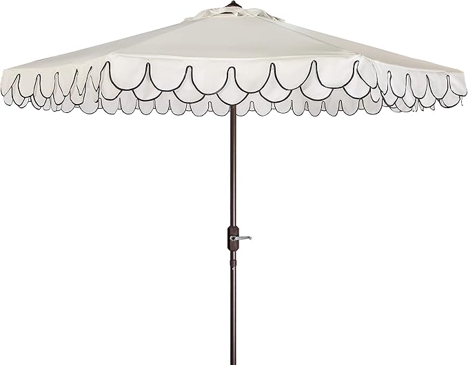 SAFAVIEH 9ft Outdoor Patio Umbrella, Ivory & Black Trim, Auto Crank Tilt by SAFAVIEH