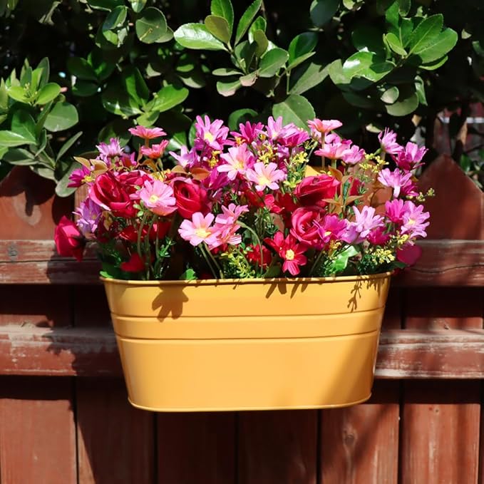 3 Pack Metal Railing Planters, 10.5" Oval Hanging Flower Pots - Image 8