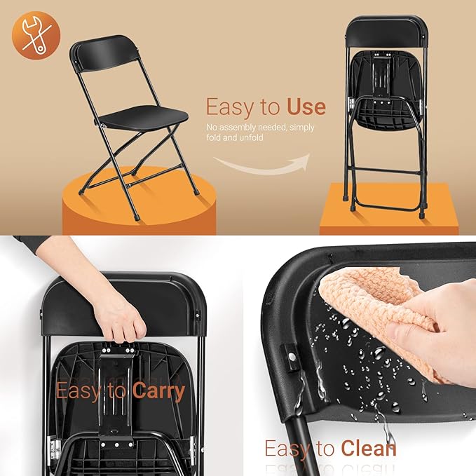 VINGLI 5 Pack Black Plastic Folding Chair, Indoor Outdoor Portable Stackable - Image 3