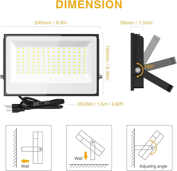 Onforu 150W LED Flood Light Outdoor, 15000LM Security Lights, IP66 Waterproof - Image 6