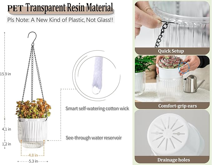 Melphoe 2 Pack Self Watering Hanging Planters Indoor Flower Pots, 5.3 Inch - Image 5