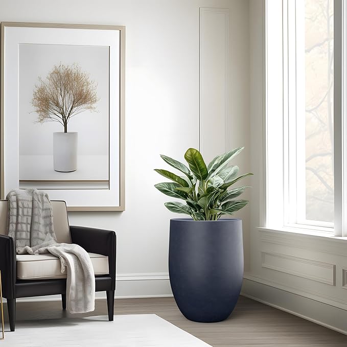 Kante Tall Concrete Planter, 21.7-Inch Height Charcoal Large Indoor Outdoor - Image 5