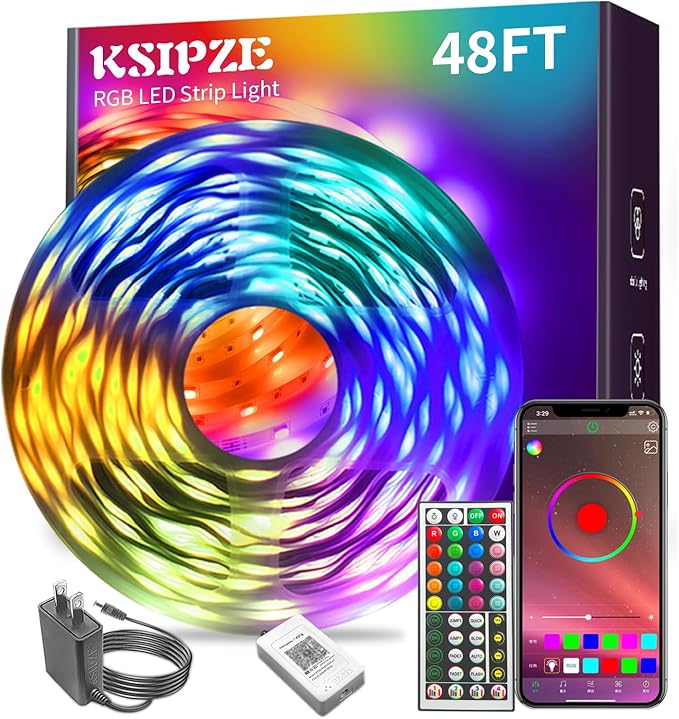 KSIPZE Led Lights for Bedroom 48ft Led Strip Lights by KSIPZE