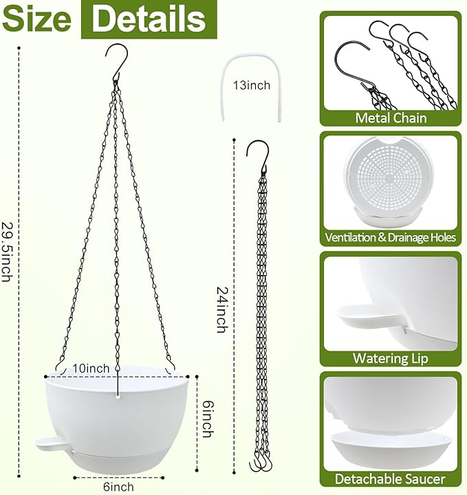 WOUSIWER Self Watering Hanging Planters, 2 Pack 10'' Plastic Pots - Image 4