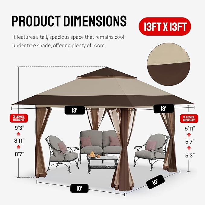 CROWN SHADES 13x13 Pop Up Gazebo, Canopy Tent, Gazebos on Clearance - Image 6