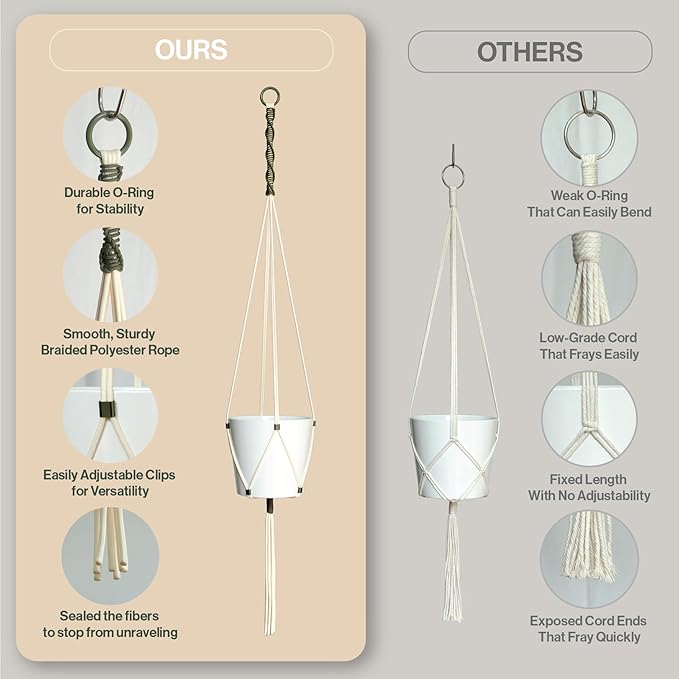 Macrame Plant Hanger Polyester Rope 42 Inch Outdoor Indoor Adjustable Hanging - Image 6