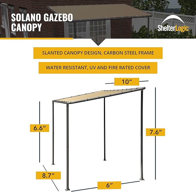ShelterLogic 10' x 6' Solano Gazebo Canopy Charcoal Carbon Steel Frame and - Image 2