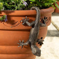 Vintage Bronze Gecko Planter Pot Hugger Flower Figurine – Resin Climbing Lizard by Unknown